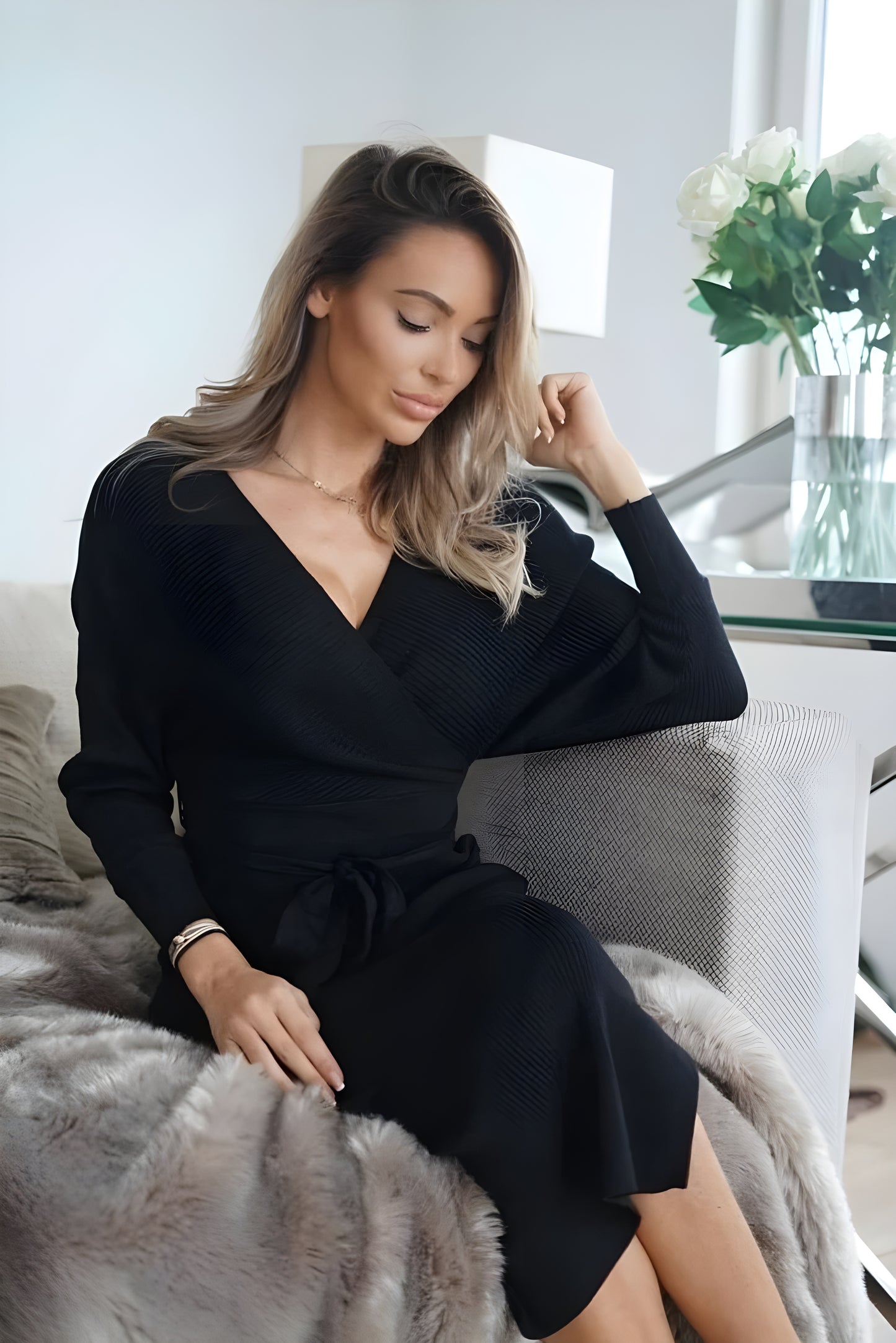 Aurélie™ | Gebreide Sweaterjurk met V-hals – Comfort & Stijl in Eén